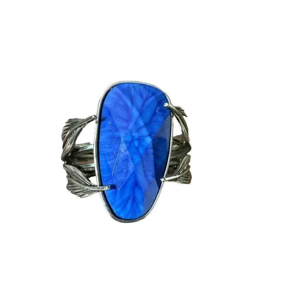 Vintage Large Lucite Feathers Wrapped Hinged Bangle Clamper Chunky Bracelet CP